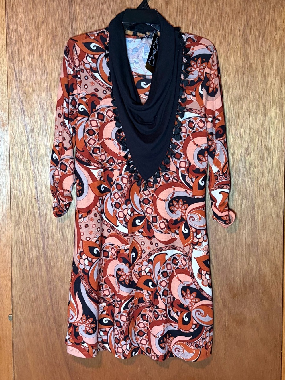 Robert Louis Paisley Midi Dress with Black Cowl
